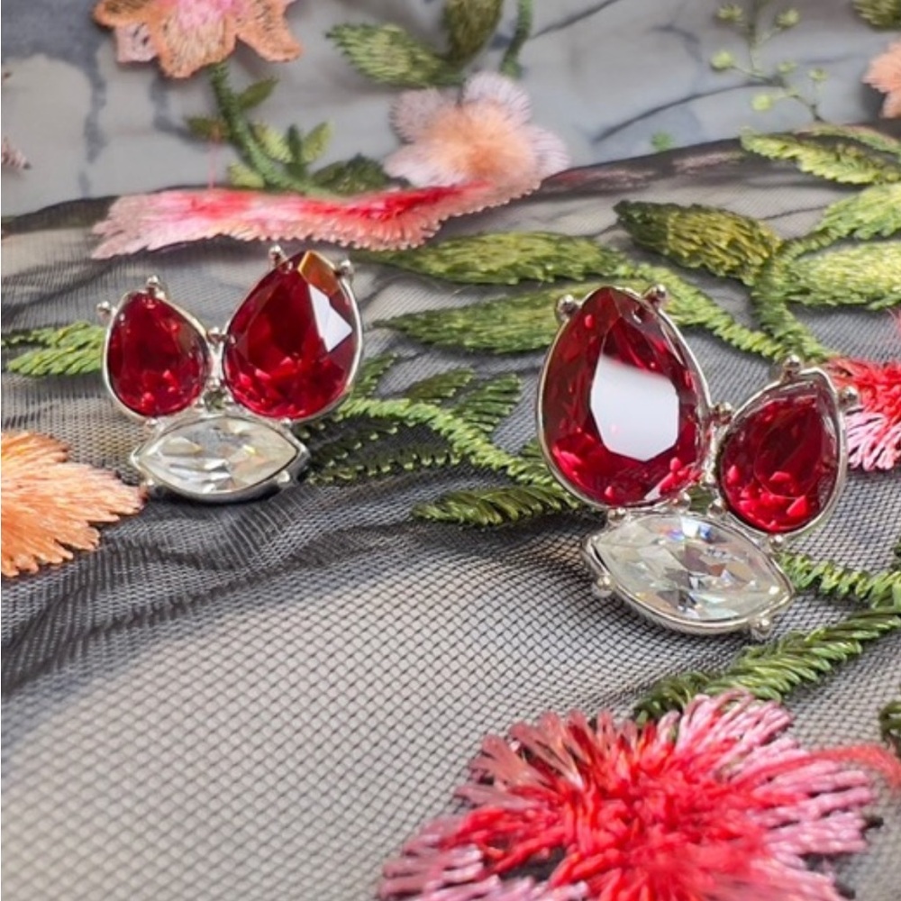 YSL Pierced Earrings Diamanté Triad - Authentic Yves Saint Laurent Jewelry